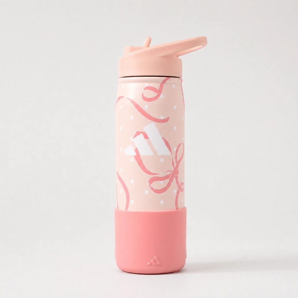 Adidas Steel Straw 600 2.0 Metal Water Bottle Pink Bow 20 oz New